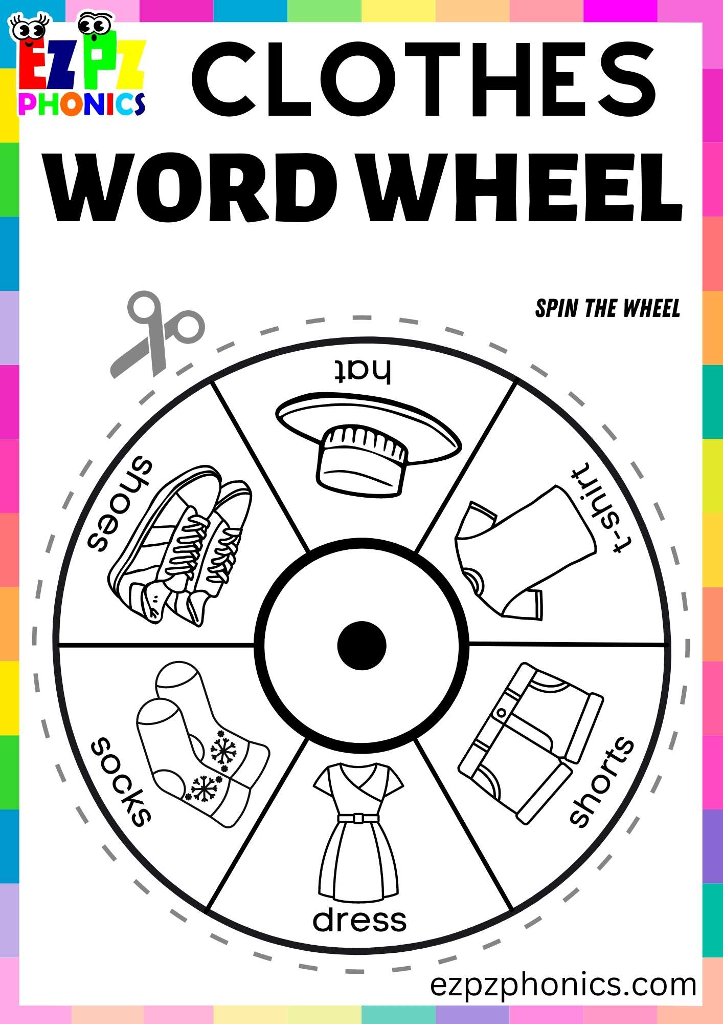 Clothes Coloring Word Wheel Activity for Girls